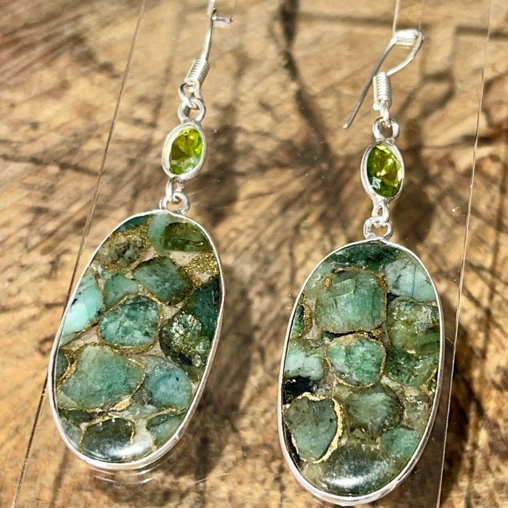 Green Ruby Zoisite in Copper Earrings 2 1/2”